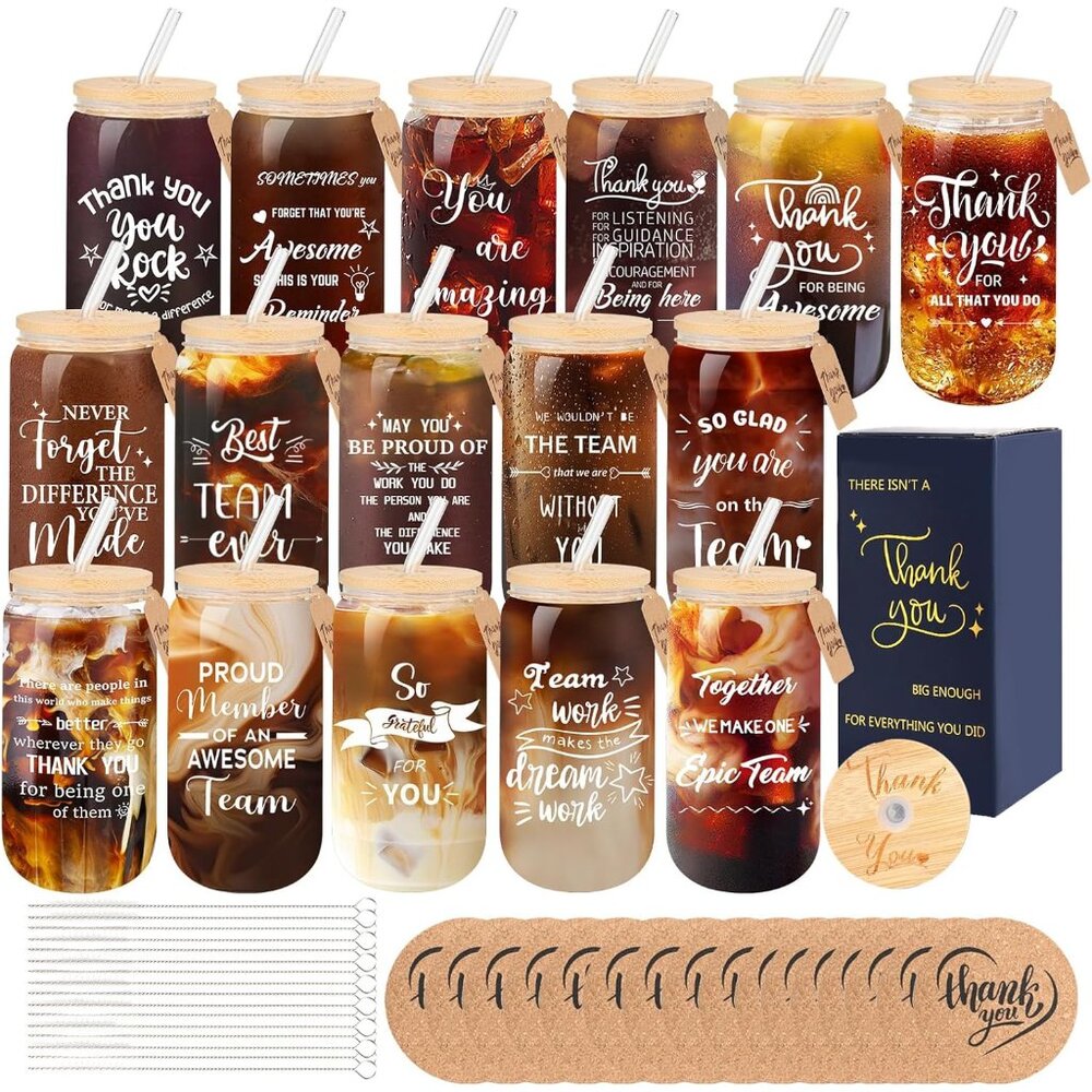 16 Set Employee Appreciation Gifts Glass Cups, Thank You Christmas Gifts For Sta